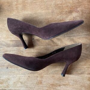 Vintage Stuart Weitzman Heels Shoes Chocolate Brown Suede Pointy Y2K 9.5